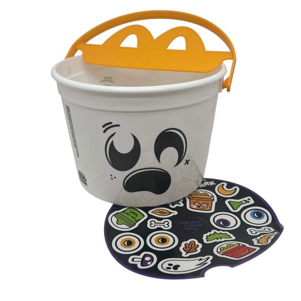 2025 McDonald's Happy Meal White Ghost Boo Bucket With Stickers